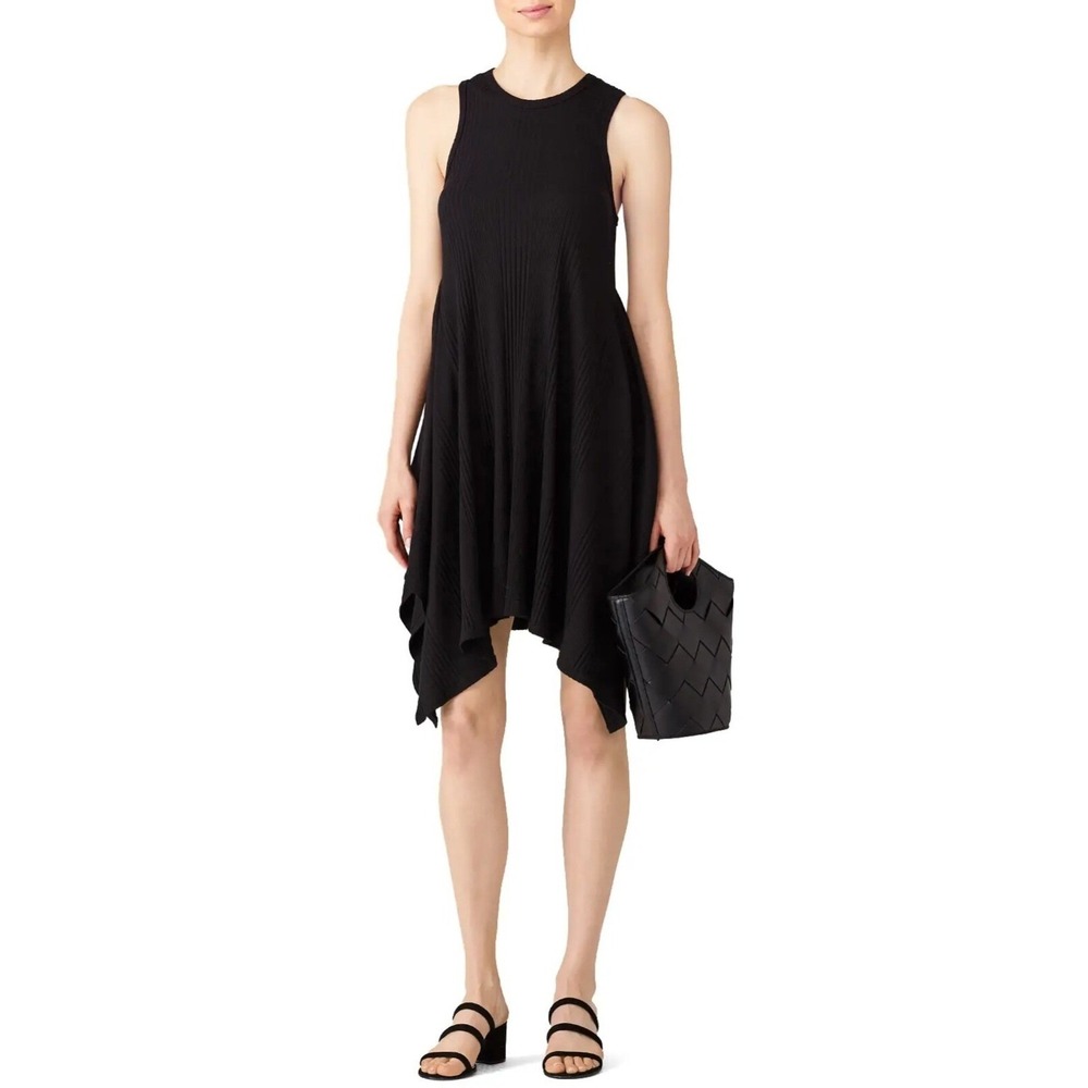 Kinly Dress Women S Black Handkerchief Hem Ribbed Knit Sleeveless Asymmetrical